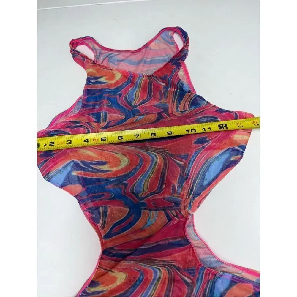 Fluid Print Triangle Halter Tie Strap Backless Bikini Set Cut Out Tie Side Sz S - Picture 13 of 16